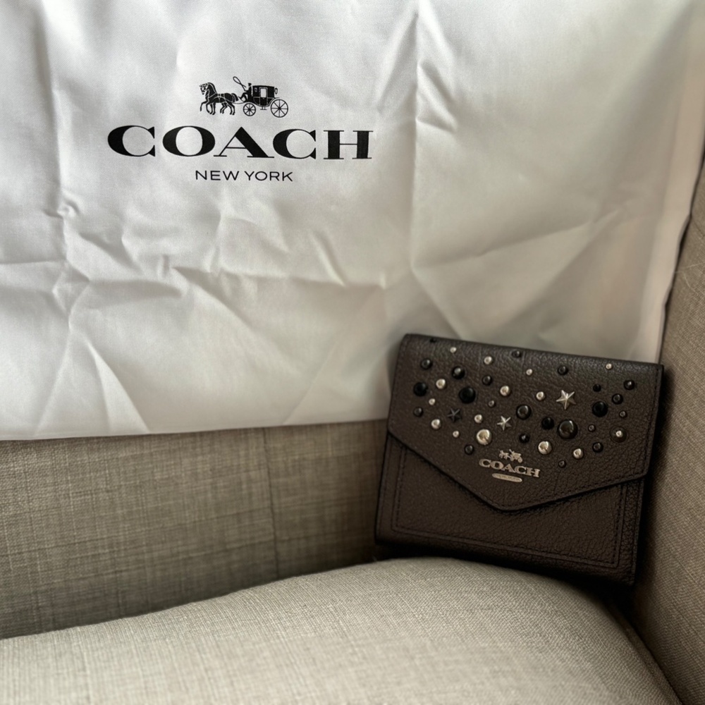 COACH Small Wallet with Star Rivets - metallic silver